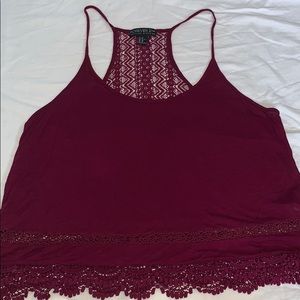 Cranberry tank top with lace accents